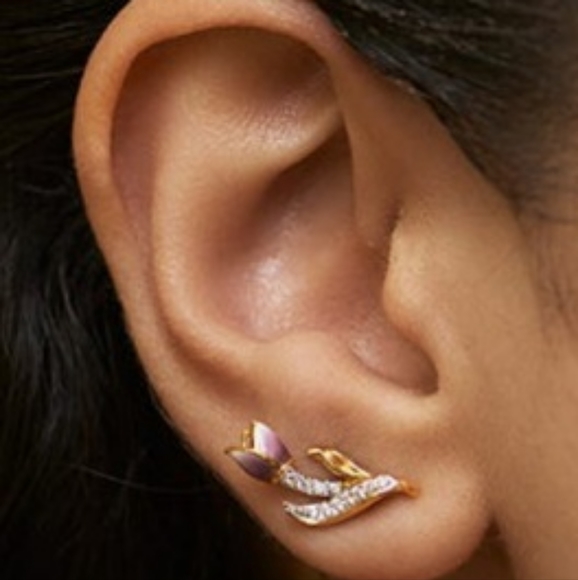 18k real gold  and diamond Tulip stud ear rings - Picture 4 of 4